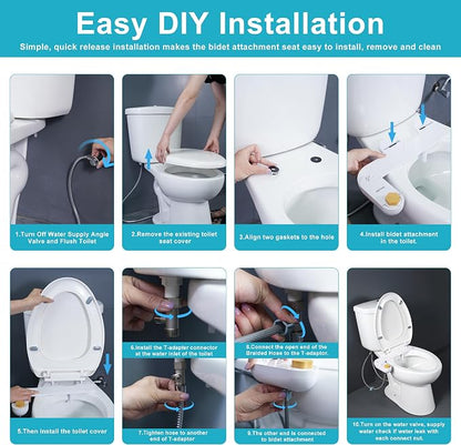 Bidet Attachments for Toilet Seat Non-Electric Cold Wash | Self-Cleaning Retractable Nozzle,Adjustable Water Pressure&Spray Angle,Fits Elongated & Round Toilet,Bamboo Knob,Easy Install