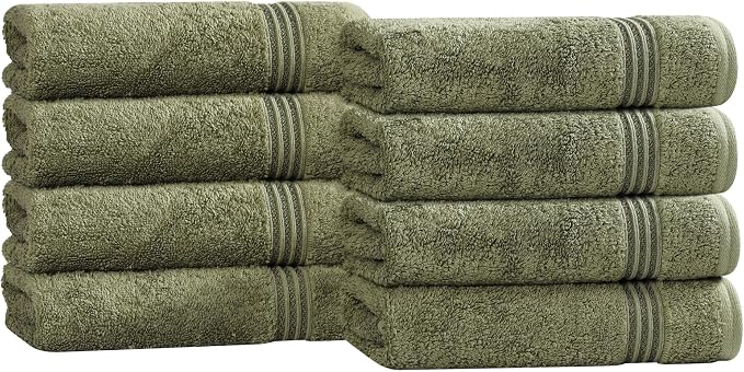 Superior Egyptian Cotton Hand Towel Set, Small Towels for Home Bathroom, Master, Guest Bath, Decor Essentials, Quick Dry, Absorbent, Kitchen, Spa, Hotel, Resort, Adult, Kids, Set of 8, Forest Green