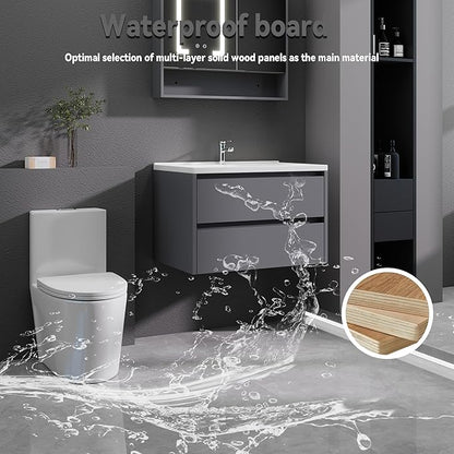 Dark Gray Floating Bathroom Vanity with Sink, 31x18 Inch Wall Mounted Bathroom Cabinet with 2 Drawers, Modern Single Sink Vanity for Small Bathroom, Space-Saving Storage Cabinet