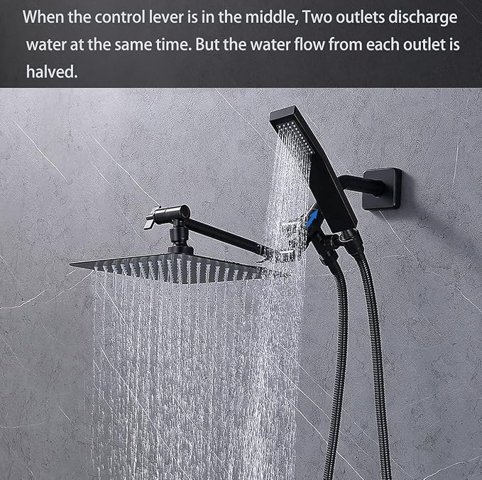 G-Promise Solid Metal Shower Head Diverter with Holder 3-Way (Chrome) | Spray Separately or Both, Adjustable-Angle Bracket, Anti-Leak, Smooth Knob Switch, Easy Install, Universal Replacement Part