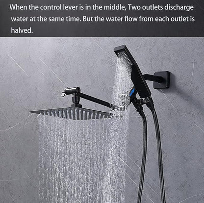 G-Promise Solid Metal Shower Head Diverter with Holder 3-Way (Chrome) | Spray Separately or Both, Adjustable-Angle Bracket, Anti-Leak, Smooth Knob Switch, Easy Install, Universal Replacement Part