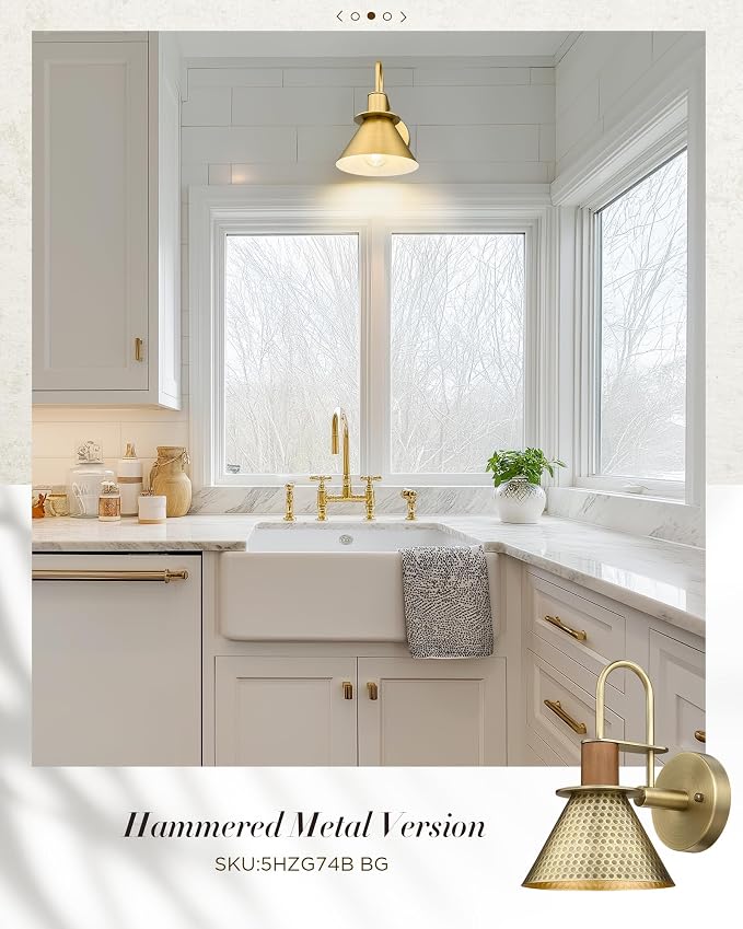 Wall Sconces Set of 2, HWH 1-Light Gold Bathroom Light Fixtures, Modern Barn Wall Lamp with Metal Shade, Indoor Wall Sconce Lighting for Bedroom Kitchen, Gold Finish, 5HZG56B-2 BG