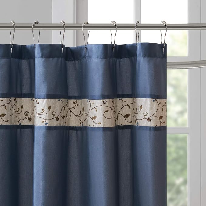 Madison Park Serene Shower Curtain for Bathroom, 72 x 72, Navy | Adds Privacy, Machine Washable, Floral Pattern, OEKO-TEX Certified