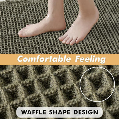 MIULEE Set of 2 Waffle Bathroom Rugs Boho Bath Mat Green 18x30 Inch | Non Slip, Super Absorbent, Washable, Ultra Soft, Rubber Backed Bath Rugs for Bathroom Floor Tub Shower