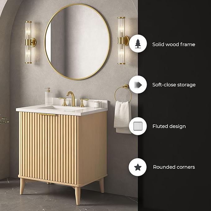 OVE Decors Indy 30 in. Undermount Single Sink Bathroom Vanity with White Engineered Marble Top, Rustic Ash