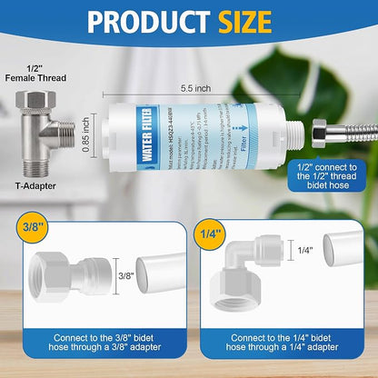 2 Pack Bidet Water Filter and Adapter for Electric Bidet Toilet Seats | Reduce Mineral Deposits, Soften Hard Water, Extends Bidet Lifespan, Easy Installation, Long-Lasting & Low Maintenance