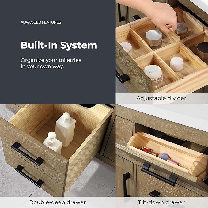 OVE Decors Bailey 48 in. Single Sink Freestanding Driftwood Oak Bathroom Vanity with White Quartz Top, Matching Backsplash and Power Bar