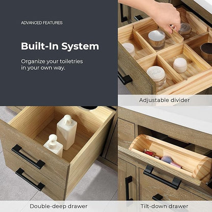 OVE Decors Bailey 48 in. Single Sink Freestanding Driftwood Oak Bathroom Vanity with White Quartz Top, Matching Backsplash and Power Bar