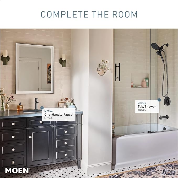 Moen Meena Matte Black One-Handle Single Hole Modern Bathroom Sink Faucet with Optional Deckplate and Drain Assembly, 84794BL