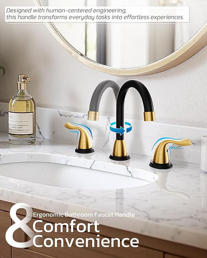 ARCORA Bathroom Sink Faucet 3 Hole - 8 Inch Widespread Bathroom Faucet 2 Handle Vanity Faucet with Pop Up Drain and cUPC Supply Lines, Black and Gold Bathroom Faucet