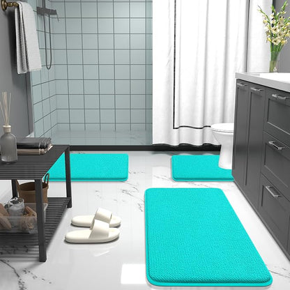 OLANLY Thick Memory Foam Bathroom Rugs 36x24, Soft Absorbent Bath Mat, Teal | Quick Dry Bath Rugs, Non-Slip Carpet, Machine Washable Mats for Bathroom Floor, Tub and Shower, Home Decor Accessories