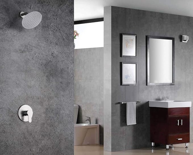 SUMERAIN Bathroom Shower Faucet Brushed Nickel Single Handle | with Solid Brass Rough-in Valve, Shower Arm, Stainless Steel 8" High Pressure Rain Showerhead, Modern