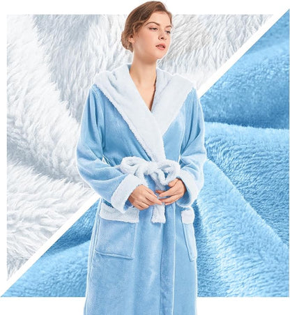Inner Wish Women Hooded Plush Robe, Fleece Highly Absorbent Cozy Warm Bathrobe