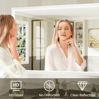 Bathroom Wall Mirror, White Metal Frame, 40x32 Inch | Anti-rust, HD tempered glass, for bathroom vanity, bedroom, living room, horizontal or vertical mount