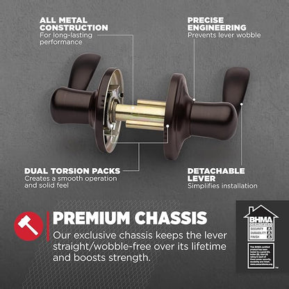 Kwikset Tustin Interior Passage Door Handle, Lever For Closet and Hallway Doors, Reversible Non-Locking Handle Lever, Venetian Bronze, with Microban Protection