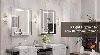 Keonjinn 20 x 26 Inch Lighted Medicine Cabinet Mirror, Bathroom LED Medicine Cabinet with Lights, Adjustable Shelves, Tempered Glass, UL-Listed, Dimmable, No Outlets, Defogging, Wall Mount Only