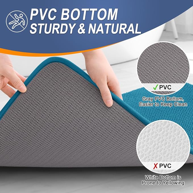 OLANLY Memory Foam Bathroom Runner Rugs 44x24, Long Bath Mats, Peacock Blue | Soft Quick Dry Bath Rugs, Non-Slip, Absorbent Machine Washable Mat for Bathroom Floor, Tub and Shower, Home Decor Accessories
