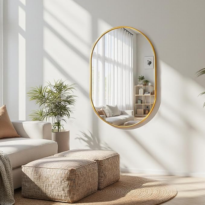 Oval Bathroom Mirror for Wall, 20"x30" Gold Bathroom Vanity Mirror | HD Shatterproof Glass, Metal Framed, Oval Vanity Mirrors for Bathroom, Bedroom, Living Room, Entryway, Horizontal or Vertical