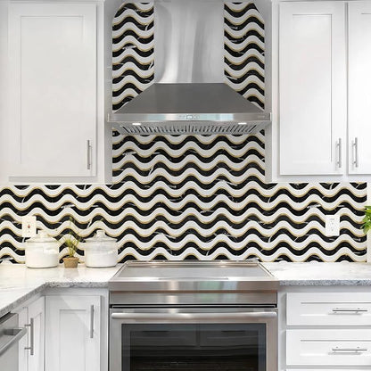 Vamos Tile Peel and Stick Backsplash Seamless Tile,Black+White+Gold,10 pcs | Stick on Backsplash for Kitchen and Bathroom, PVC Mix Metal Gold Self Adhesive Wall Tiles,11.8''x10.15''