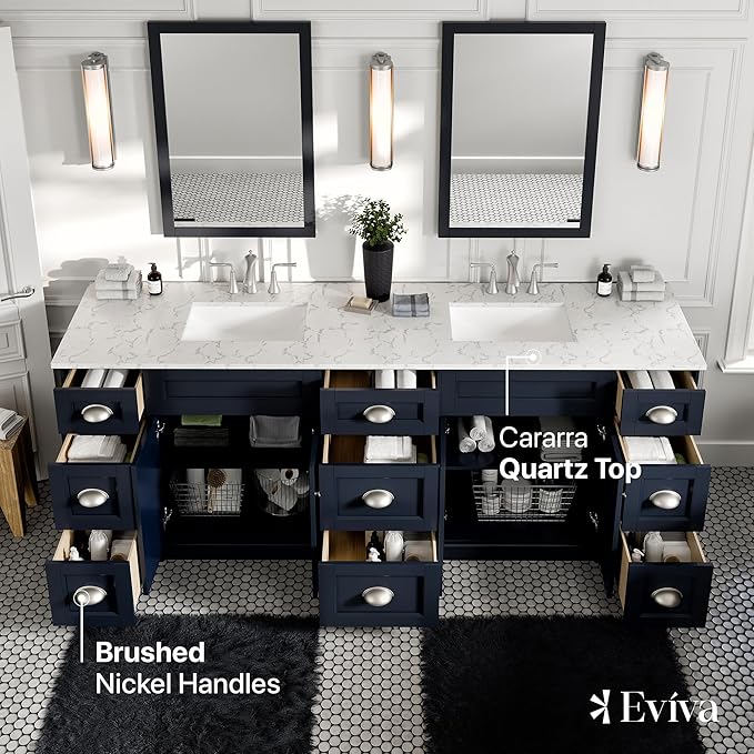 Eviva Epic 84 in. Double Sink Charcoal Gray Bath Vanity with White Carrara Quartz Top