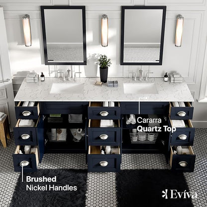 Eviva Epic 84 in. Double Sink Charcoal Gray Bath Vanity with White Carrara Quartz Top