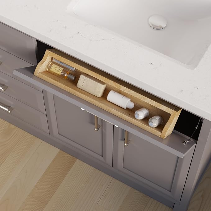 Capri III 72" Double Sink Bathroom Vanity With Stealth Organizer, Solid Wood Bathroom Cabinet with Engineered Stone Countertop & Backspalsh, Soft Closing Door & Drawer, Pre-Assembled, Mink