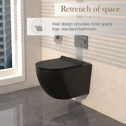 MEJE Wall Hung Toilet Bowl including Soft Close Seat,Dual Flush,Matte Black (Seat Included)