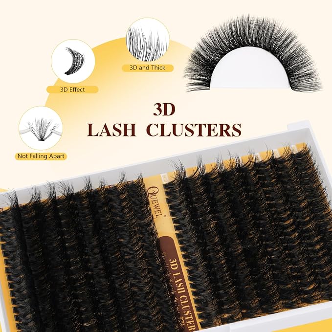 QUEWEL Lash Clusters Kit, 320Pcs 80D+100D 3D Lash Cluster Eyelash Extensions 12-18mm Volume Lash Clusters Kit with Lash Bond and Seal and Lash Tweezers Easy DIY at Home(80+100D 3D Kit) | 12-18mm Volume Lash Clusters Kit with Lash Bond and Seal and Lash...