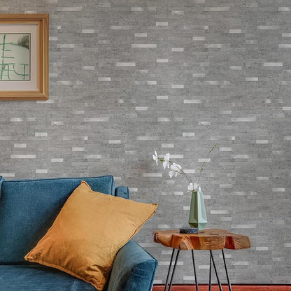 StyloVue 2 Sheets Peel and Stick Backsplash for Kitchen, Slate Gray with Metal Silver Look Stick on Tile Upgrade Your Kitchen Backsplash, RV, Fireplace