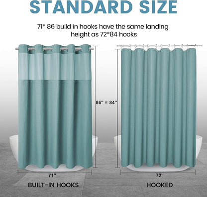EUTXL Heavyweight Teal Long No Hook Shower Curtain with Snap in Liner,256GSM Waffle Weave Shower Curtains for Bathroom,71W x 86H