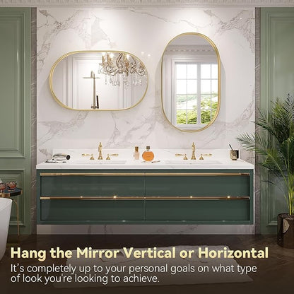 Brightify Gold Oval Mirror for Bathroom 20x36 Inch, Metal Framed Bathroom Vanity Mirrors Gold, Modern Wall Mirror for Bedroom Living Room Wall Decorative Hang Vertical and Horizontal