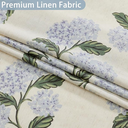 ORTIGIA Linen Textured Ruffle Shower Curtain with Metal Hooks, Vintage Blue Floral Hydrangea Boho Waterproof Bath Curtain for Rustic Farmhouse Bathroom Decor 72x72 Inch
