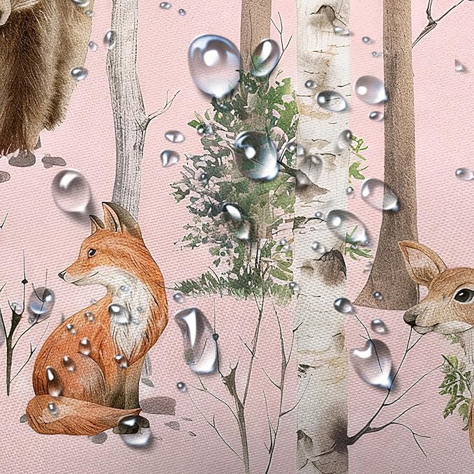 JAWO Rustic Forest Shower Curtains, Lodge Cabin Woodsy RV Shower Curtain, Wildlife Animals Woodland Campers Camping Bathroom Set with Hooks, 60X70 Inch, Pink