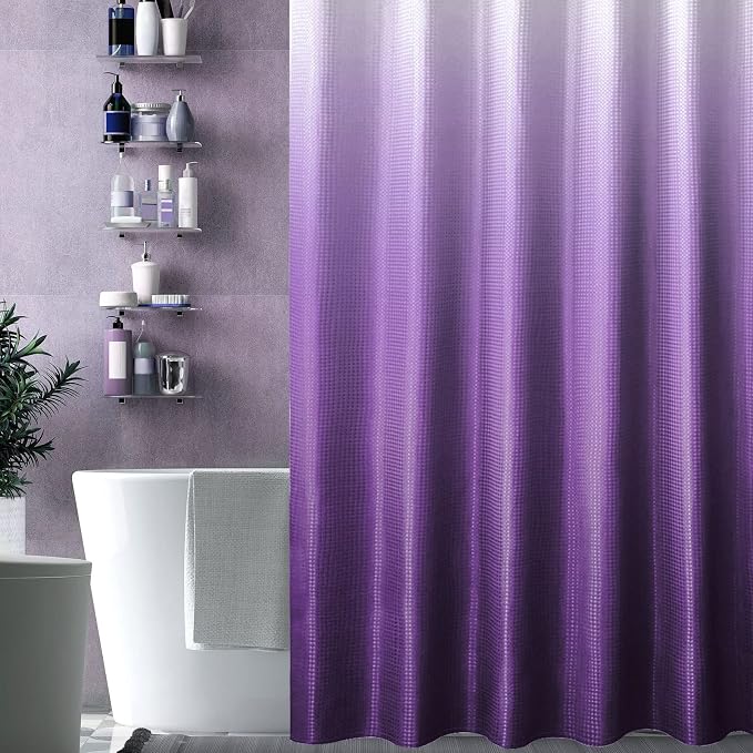 Purple Ombre Fabric Shower Curtain for Bath Decor, 72 x 72 | Ombre Fabric Shower Curtain, Purple Bathroom Decor Accessories Set, Water Repellent and Machine Washable