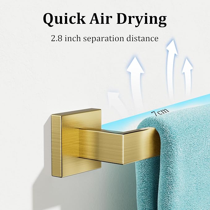 Alise Gold Towel Bar Towel Racks for Bathroom Wall Mount 16 Inch | SUS304 Stainless Steel Bathroom Towel Holder, Full Square Towel Rod Towel Hanger for Bathroom Lavatory Kitchen
