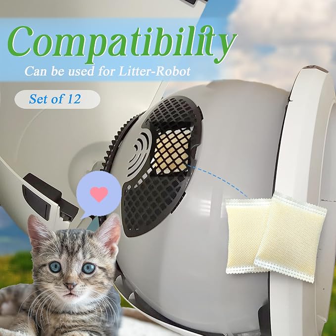 PurifyLogix 12 PCS Cat Toilet Odor Remover Refills for Whisker OdorTrap Pod | Cat Toilet Odor Eliminates Deodorant for Litter-Robot and Traditional Litter Boxes, Lemon Scented