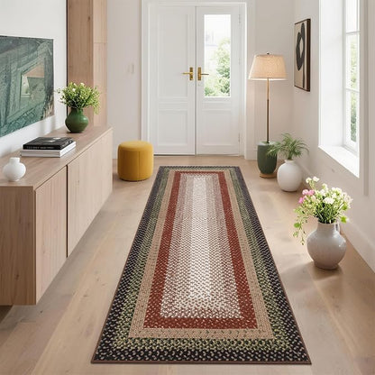 Imitation Braided Collection-Print Washable Runner Rug 2x6 Modern Non Slip Kitchen Runner Low Pile Entryway Rug Soft Bathroom Rugs Farmhouse Stain Resistant Carpet for Bedroom Hallway Laundry