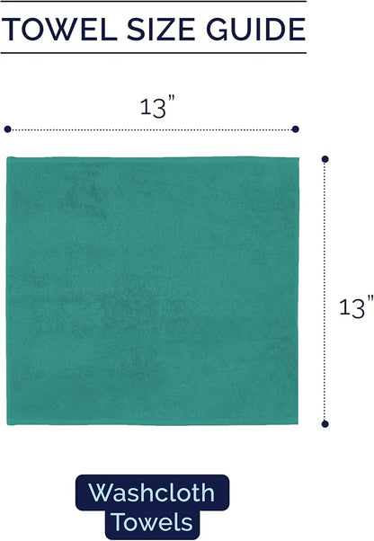 Elegant Comfort Premium Turkish Cotton 6 Pack Washcloths Set - 13 x 13 inch, Luxurious Hotel Spa Quality 100% Turkish Cotton 6PC Washcloth Set - Highly Absorbent - Soft Bathroom Towels, Turquoise