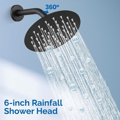 Airuida Shower Faucet Set with Tub Spout,6" Bathtub Faucet-Matte Black | Male Threads Rough-In Valve,Round Head Shower System,Tub and Shower Kit Set