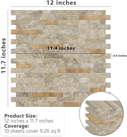 STICKGOO Peel and Stick Backsplash Tile, Stick on Backsplash for Kitchen and Bathroom, Stone Beige Marble Look PVC Mixed Metal Gold Self Adhesive Wall Tiles(Sample)