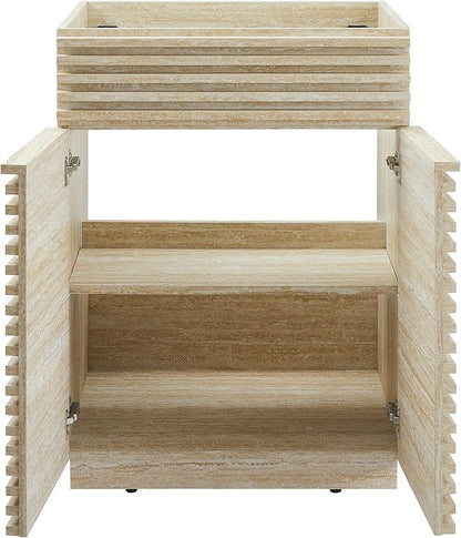 Modway Render Faux Travertine Slatted Bathroom Cabinet in Travertine