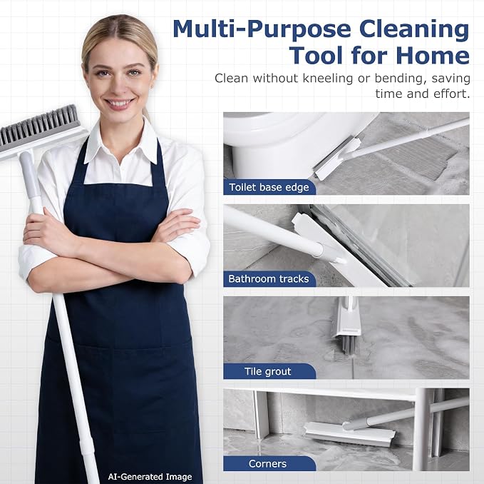 IVYROLL Grout Brush with Long Handle, Floor Cleaning Scrubber | with Stiff Bristles for Tile Line, Shower, Crevice, Bathroom, Kitchen and Hard-to-Reach Corners