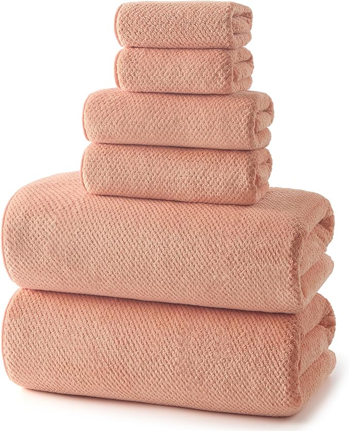REDKISS Ultra Soft 6 Piece Towel Set, Premium Towels for Bathroom, Highly Absorbent, Quick Dry, Lightweight Bath Towels Set Collection, Includes 2 Bath Towels, 2 Hand Towels, 2 Washcloths, Orange