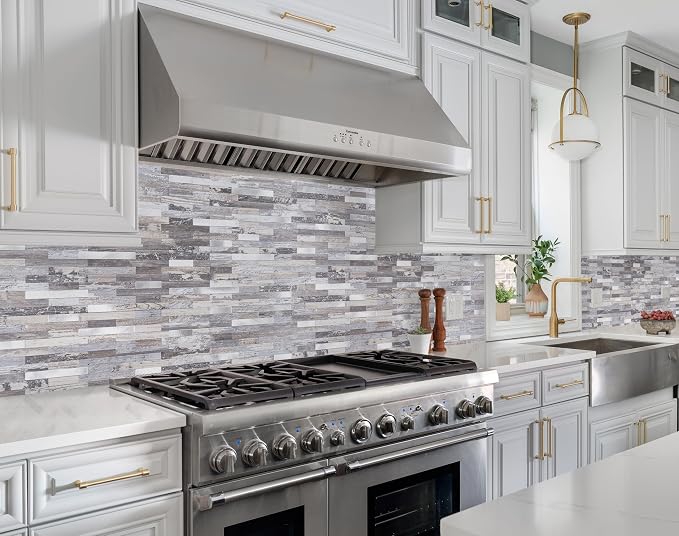 StyloVue 2 Sheets Peel and Stick Backsplash, Distressed Wood with Metal Silver Self Adhesive Wall Tiles Upgrade Your Kitchen Backsplash, RV, Fireplace