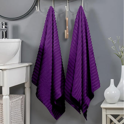 Elegant Comfort 100% Turkish Cotton Corduroy Ribbed Luxury Soft 2 Pack Bath Towels 27 x 54 Inch - Ultra Plush, Absorbent, Quick Dry, Hotel Spa Quality Towels for Bathroom Essentials, Purple