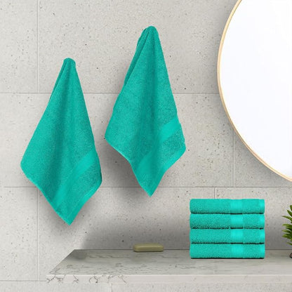 Amazon Basics Fade-Resistant 100% Cotton Hand Towels for Bathroom, Soft Absorbent, 26 x 16 inches, Teal, 6-Pack