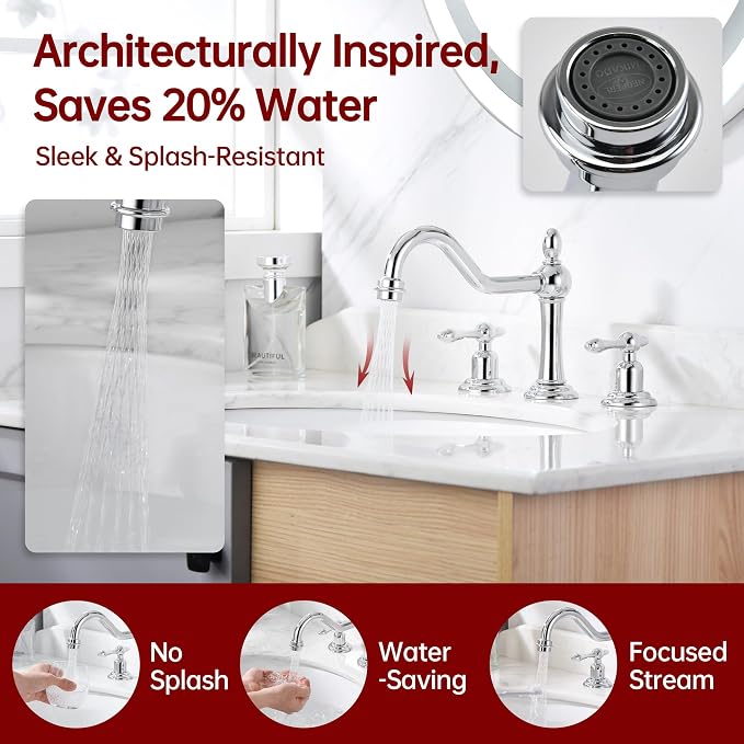 SUMERAIN 8 Inch Widespread Bathroom Sink Faucet, Chrome Finish | Traditional Style, 2 Handle, 3 Hole, 360°Swivel Spout