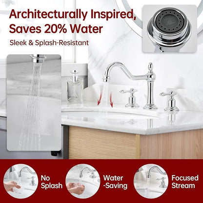 SUMERAIN 8 Inch Widespread Bathroom Sink Faucet, Chrome Finish | Traditional Style, 2 Handle, 3 Hole, 360°Swivel Spout