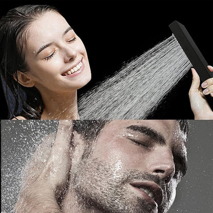 ENGA Square Matte Black Solid Brass Eco-Performance Hand Held Shower Head with Wall Connector and Hose Wall Mount Handheld Showerheads Set