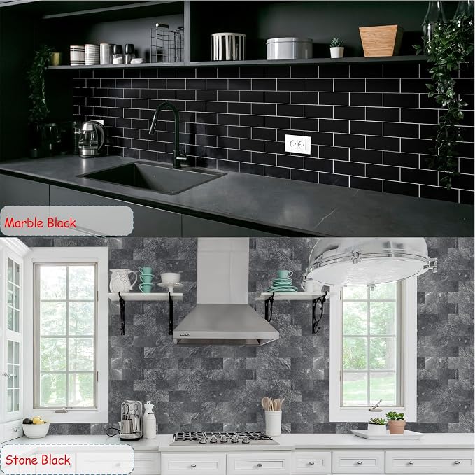 2026 New Upgrade Peel and Stick Backsplash Tile, Peel and Stick 11.34" X 11.57" Wall Tile for Kitchen, Bathroom, Fireplace, Laundry (Dark Rock, 20 Packs)